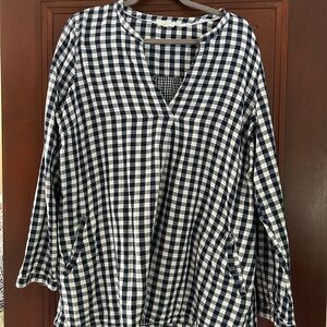 Fat Face Navy and White Checkered Tunic